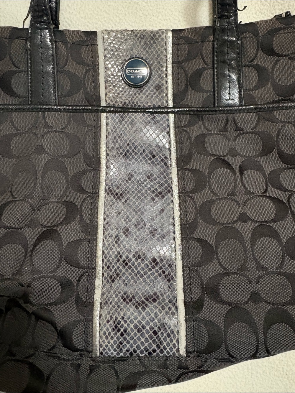 Coach Signature Python Stripe Tote - Picture 4 of 11